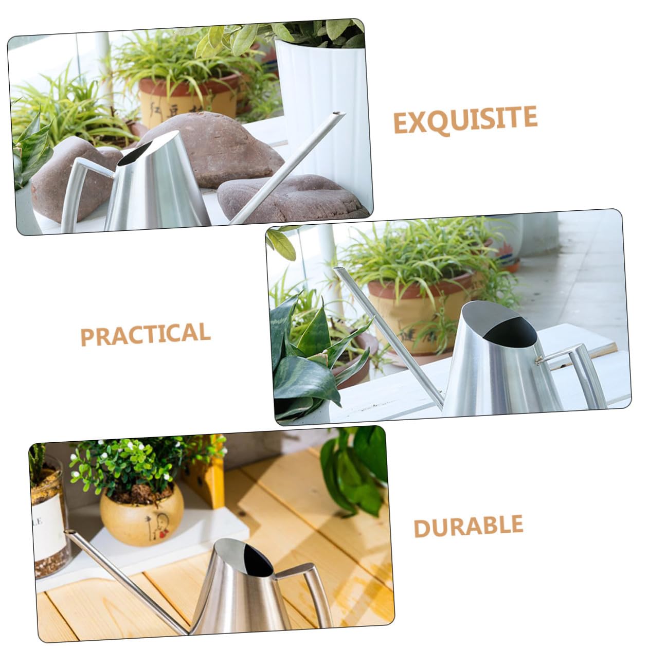Hohopeti Arrosoir Acier Inoxydable avec Long Bec Ergonomique Robuste pour Arrosage Intérieur et Extérieur des Plantes Outil Jardinage Pratique et Élégant