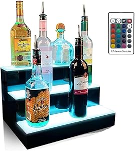 Boss Premium 16 Inch LED Lighted Bar Liquor Bottle Alcohol Whiskey 3-Step Shelf Rack Stand Display Tray Units for Home Bar Living Room Accessories and Decor - Designed in USA