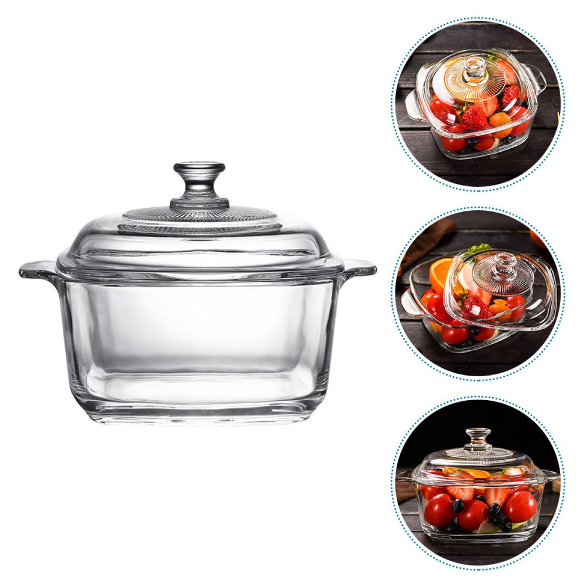 Abaodam Glas Suppenschüssel Bruchfest und Flüssigkeitsabweisend mit Deckel 1 Liter Mikrowellengeeignete Kristallklares Design für Buffet und Snack Riegel