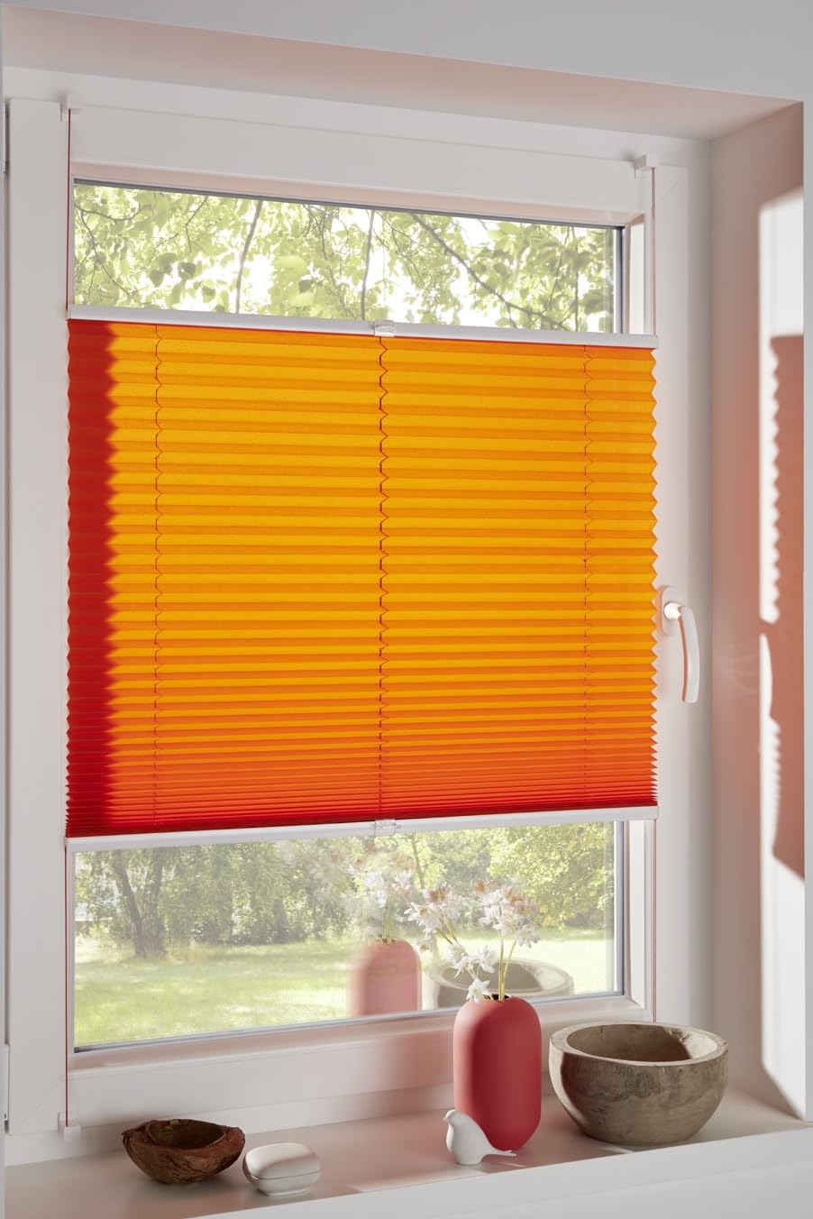 DécoProfi Plissee ohne Bohren Orange 80cm x 220cm I Verspannte Plissees nach Maß mit Klemmträger/Klemmfix I Blickdichte Innenrahmen-Plissees zum Klemmen