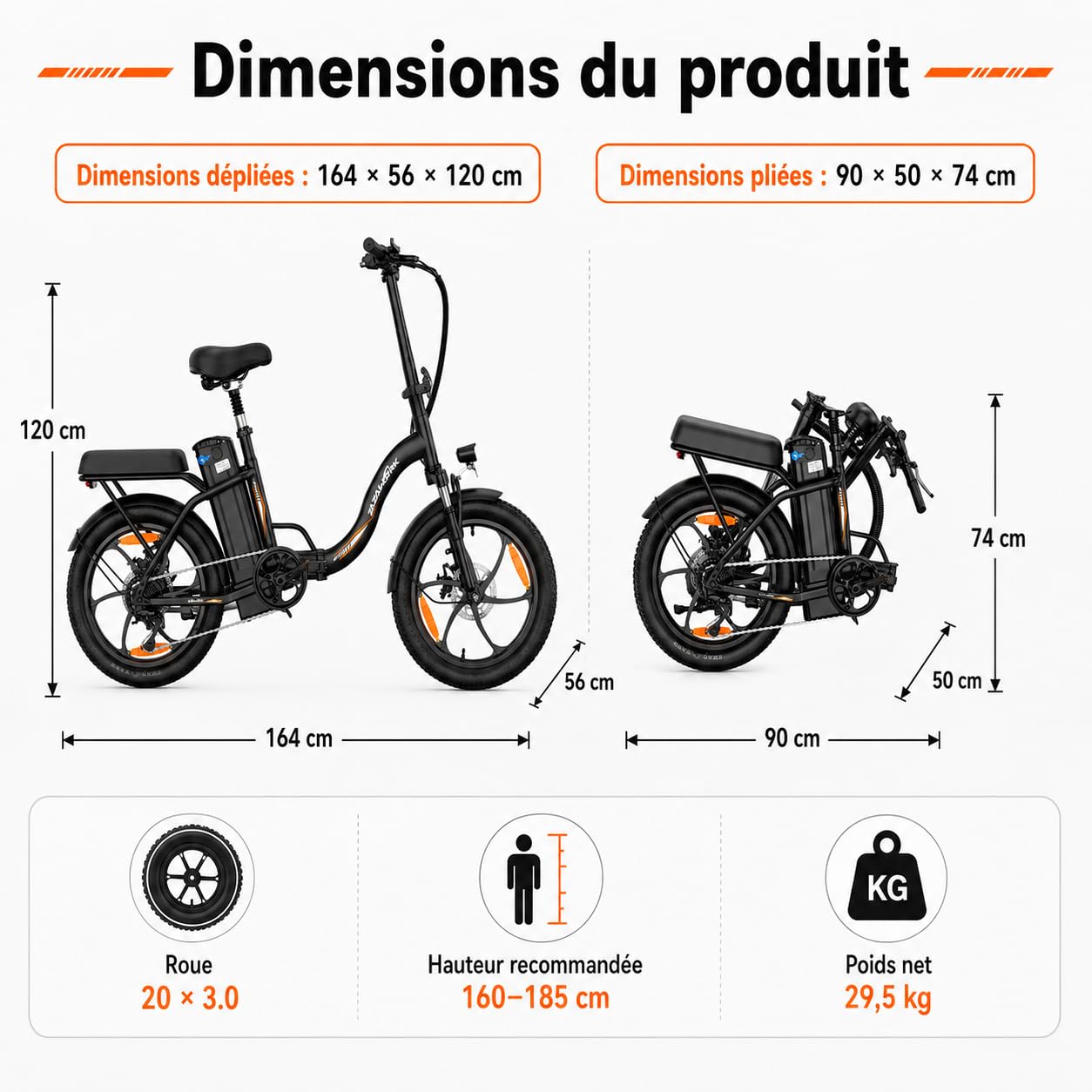 TIGUOWISH ZAZAWORK Vélo Électrique Pliable 250W, VTT Batterie 48V 16Ah, Autonomie 100 km, 7 Vitesses, Freins à Disque, Pneus 20" Anti-Crevaison