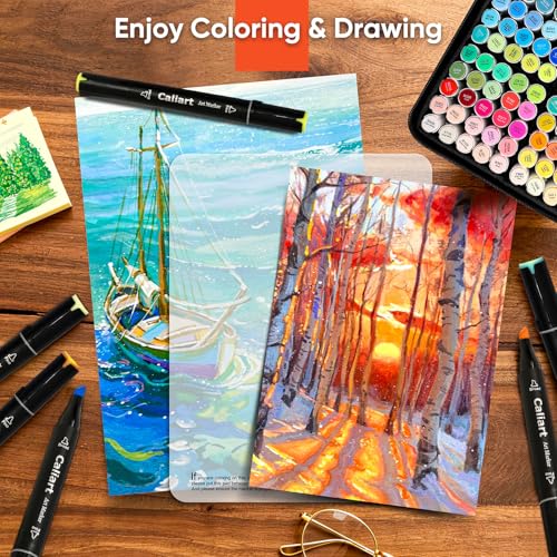 Image of Caliart Markers, 100 Colors Dual Tip Art Markers Sketch Pens Permanent Alcohol Based, with Case for Adults Artists Drawing Illustration Sketching Coloring (Black Barrel)