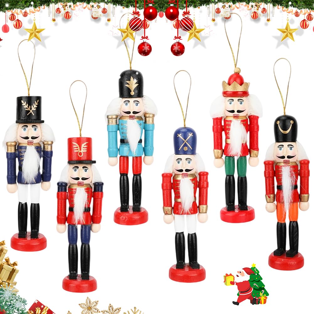Bzjqh Red Christmas Wooden Nutcracker Ornaments, Nutcracker Ornament For Christmas Tree, Xmas Nutcrack-Er Soldier Figurine Hanging Decor