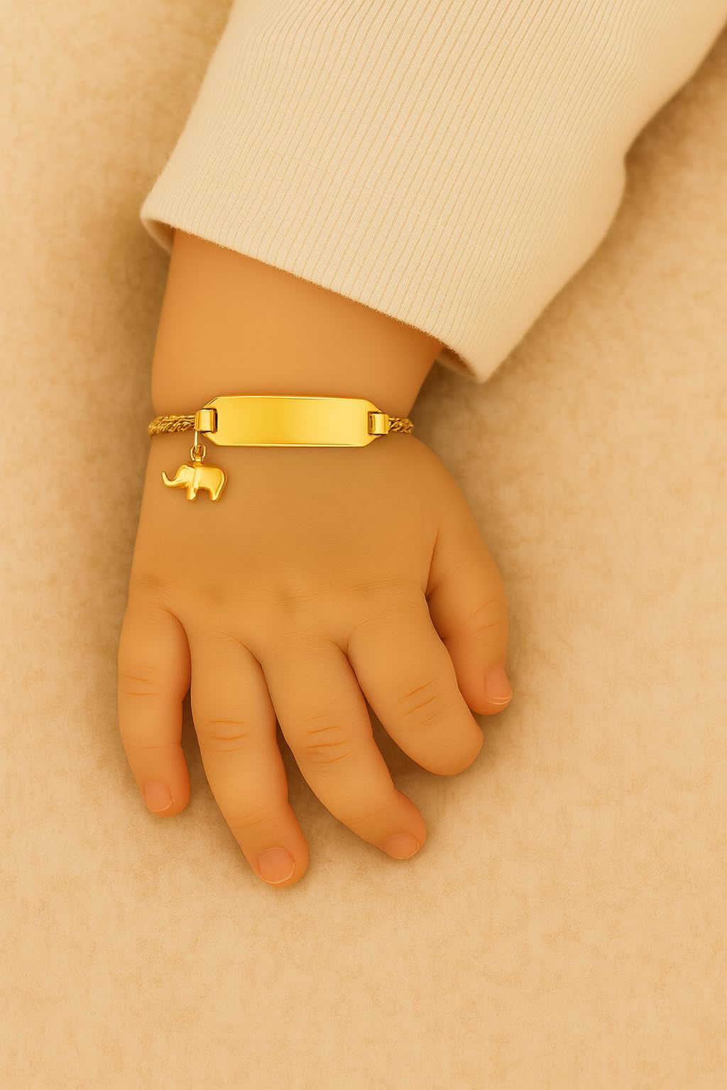JC Schmuck 585 Gold Baby ID-Armband Kinder Goldarmband 14 cm mit Elefant Anhänger Gelbgold I Figaro Armband mit Gravur Taufarmband Namensarmband I Kinderschmuck made in Germany I 5.530524-98
