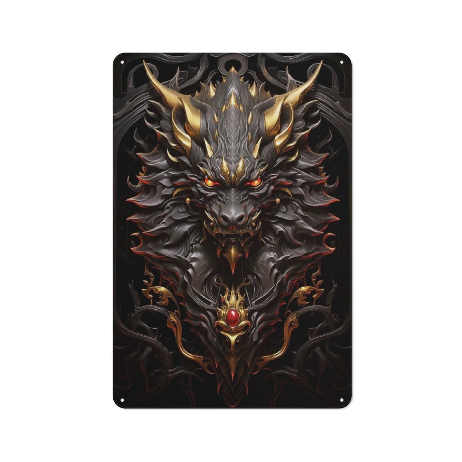 Junmoney Style-1 Metal Plaque 30X20cm With The Golden Dragon Zodiac For Hallway Wall, Rustic Decor, A Metal Wall Feature For Hallways And Entrance Areas