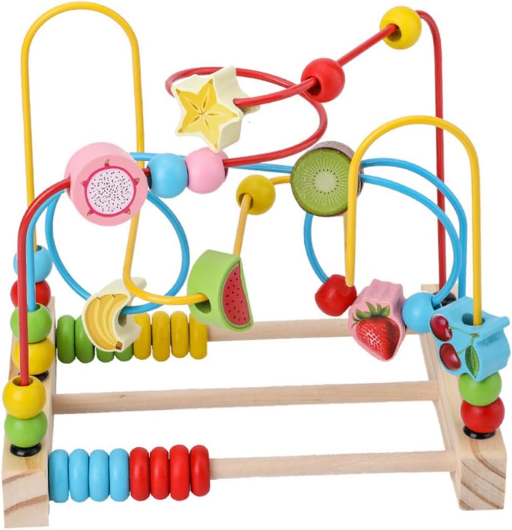 Totority Educational Fruit Pattern Beads Maze for Early Learning Wooden Plaything with Moving Beads Enhances Hand-Eye Coordination and Cognitive Skills Ages Random Color Random Color