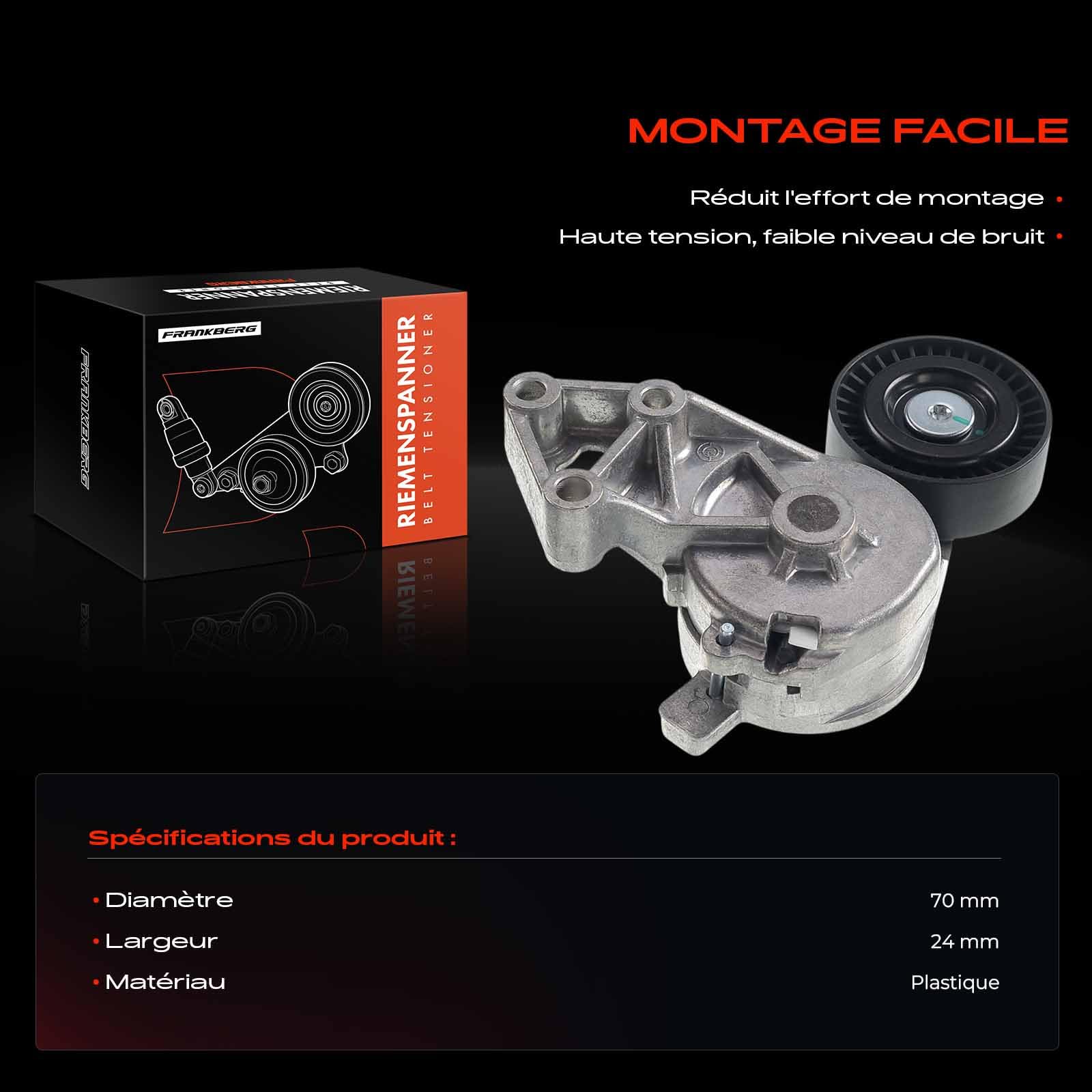 Frankberg Tendeur de courroie 038903315F | Compatible avec: Nouvelle Coccinelle 1C1 9C1, Golf IV Variant 1J5, Golf VI 5K1, Nouvelle Coccinelle Cabriolet 1Y7