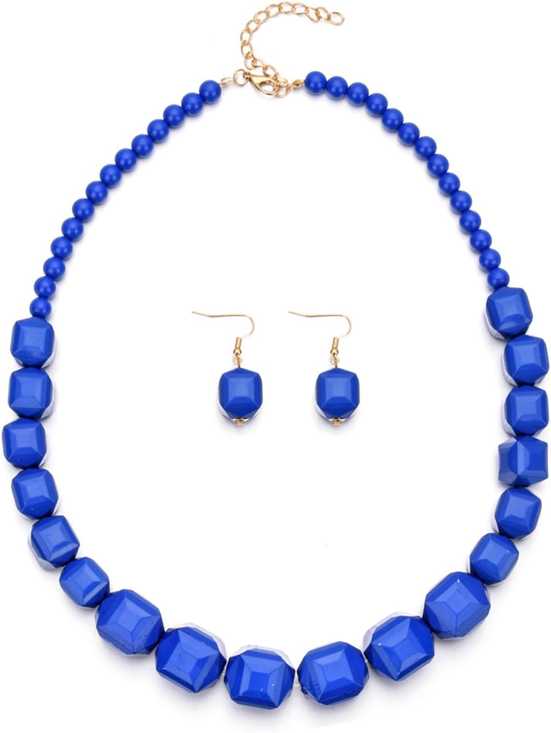 White Beads Necklace,Acrylic Costume Jewelry for Women Colorful Chunky Statement Strand Beaded Necklace Drop Dangle Earrings Jewelry Sets Big African Costume Jewelry Accessorie