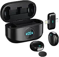 Microfone Lapela Sem Fio para iPhone e iPad (IOS) Lightning e Android USB-C – Kit Duplo Plug & Play com Case Carregador – Som Profissional para Podcasts e Transmissões ao Vivo