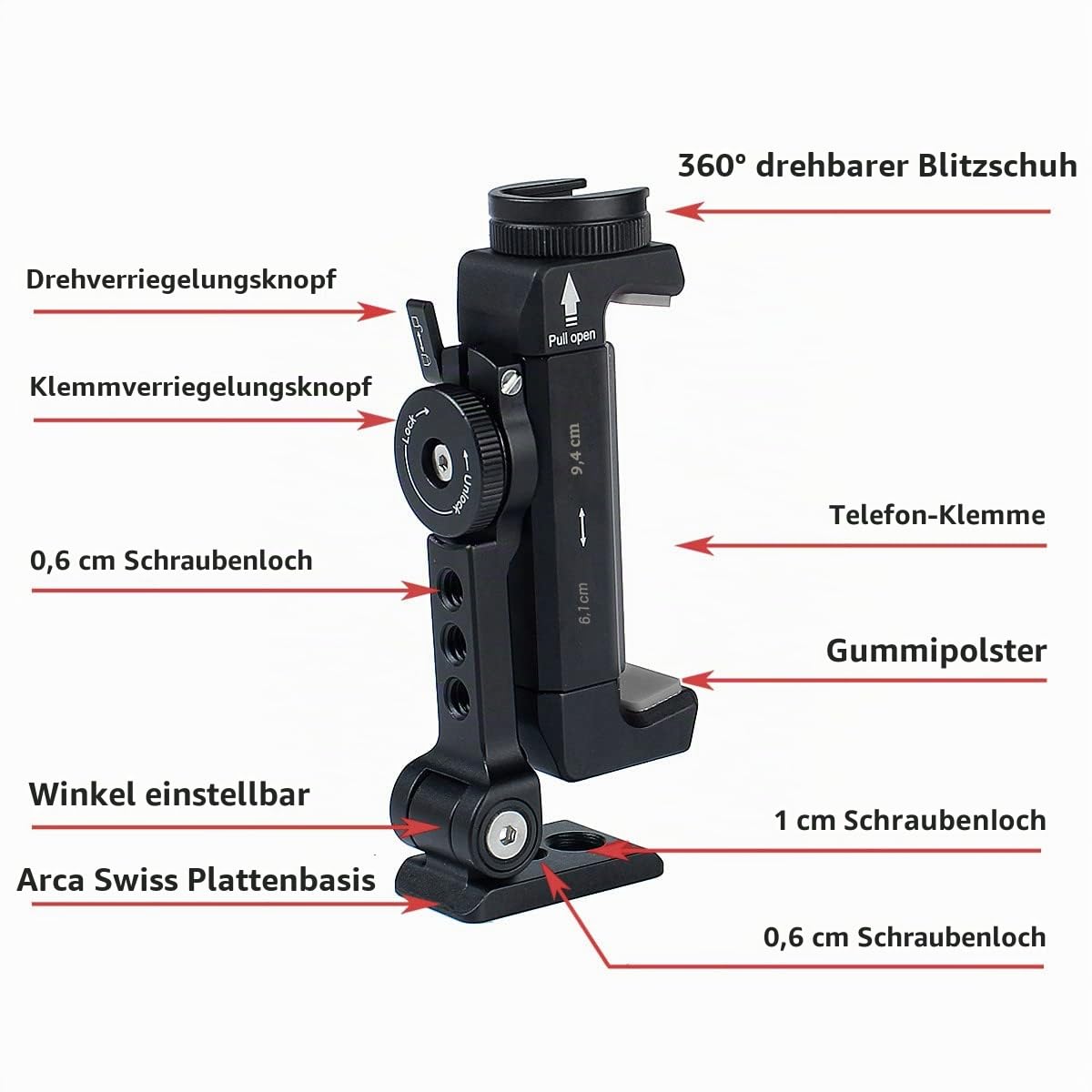 Metall-Stativhalterung + drehbarer Blitzschuh, um 360 Grad dreh- und neigbarer Winkel, kompatibel mit iPhone Smartphone-Halterung,Desktop-Stativ für Handy,Video-Live-Streaming,Vlogging Rig