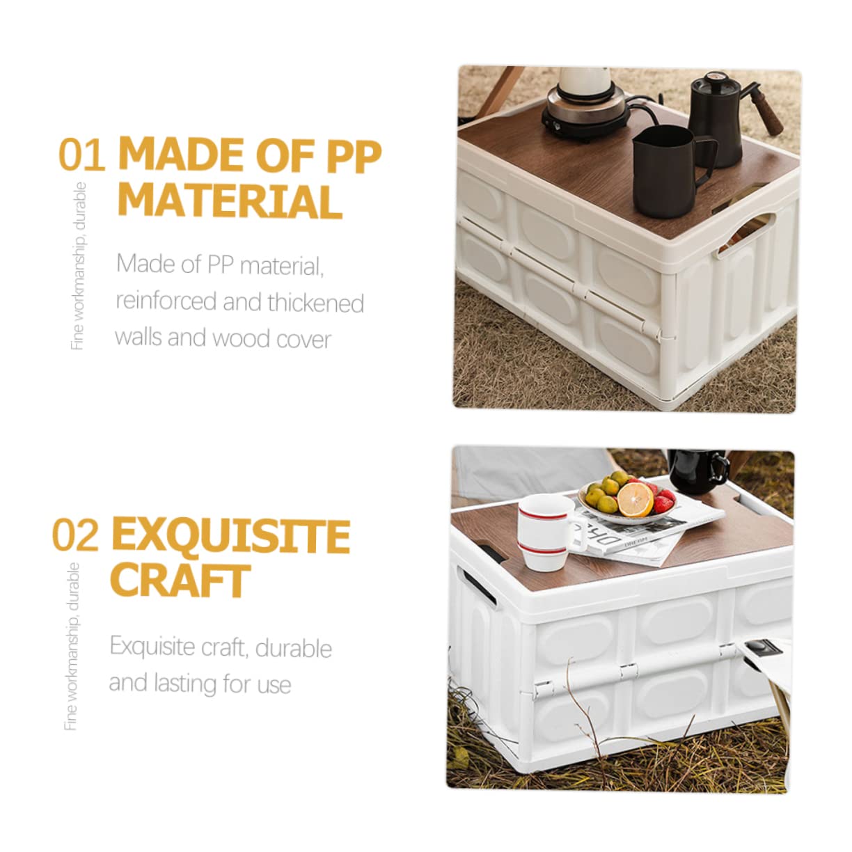 INOOMP Caja de Almacenamiento Plegable Tapa, Blanco, Madera y Pp