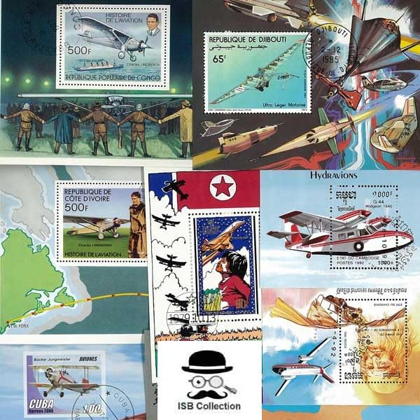ISB COLECCIÓN Aviones Sellos Poste en Bloques de hojas Declinación 50 Bloques Folletos Diferentes