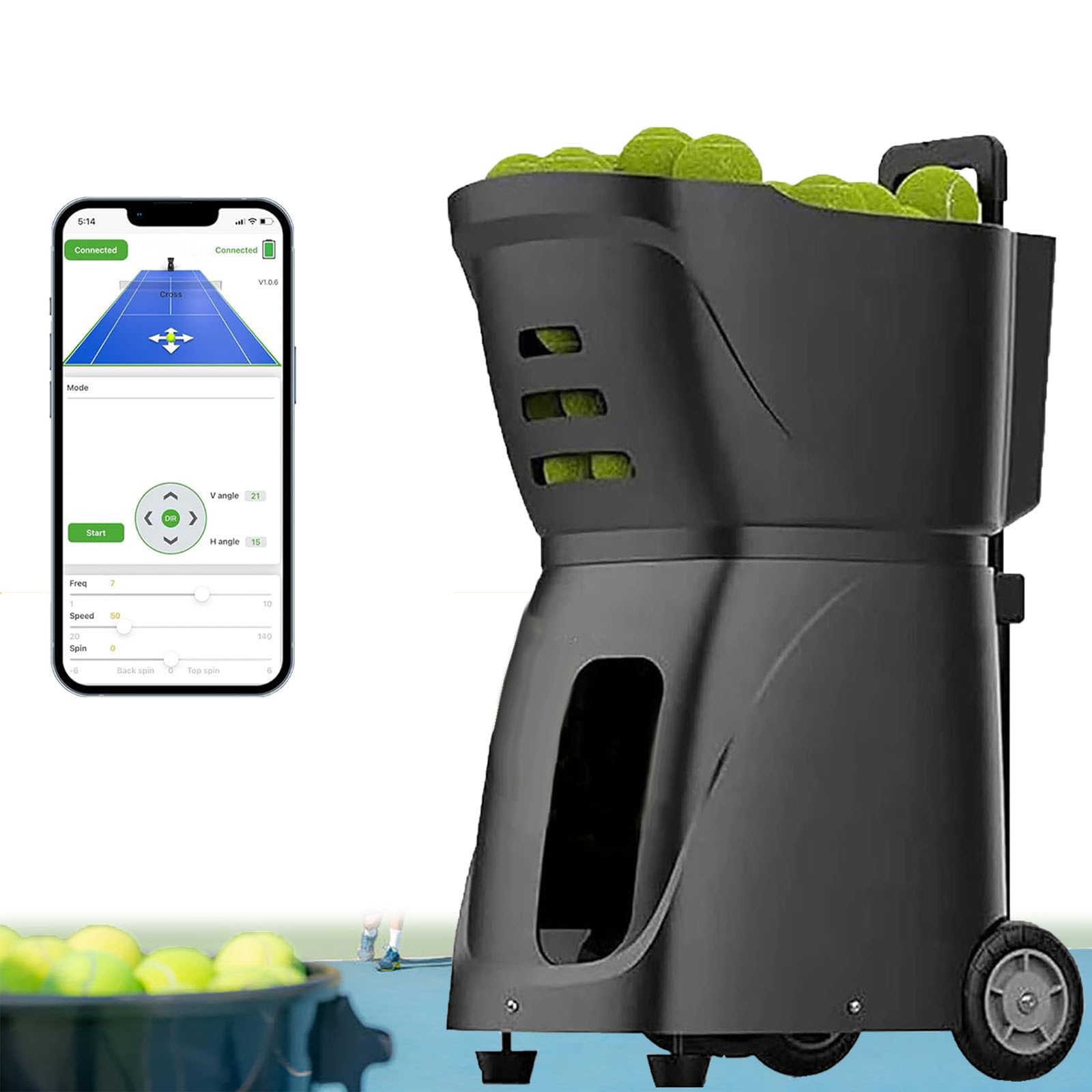 Máquina automática de lanzamiento de pelotas de tenis con velocidad y ángulo ajustables para entrenamiento en solitario