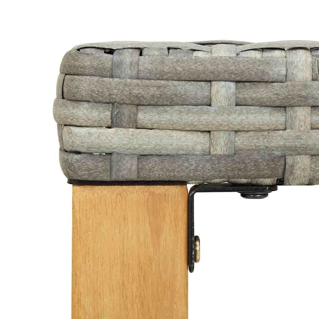 Banco de jardín de 120 cm, gris, polirratán con patas de acacia de madera maciza, banco de ratán sintético resistente a la intemperie, para terraza, jardín y piscina, fácil de limpiar y