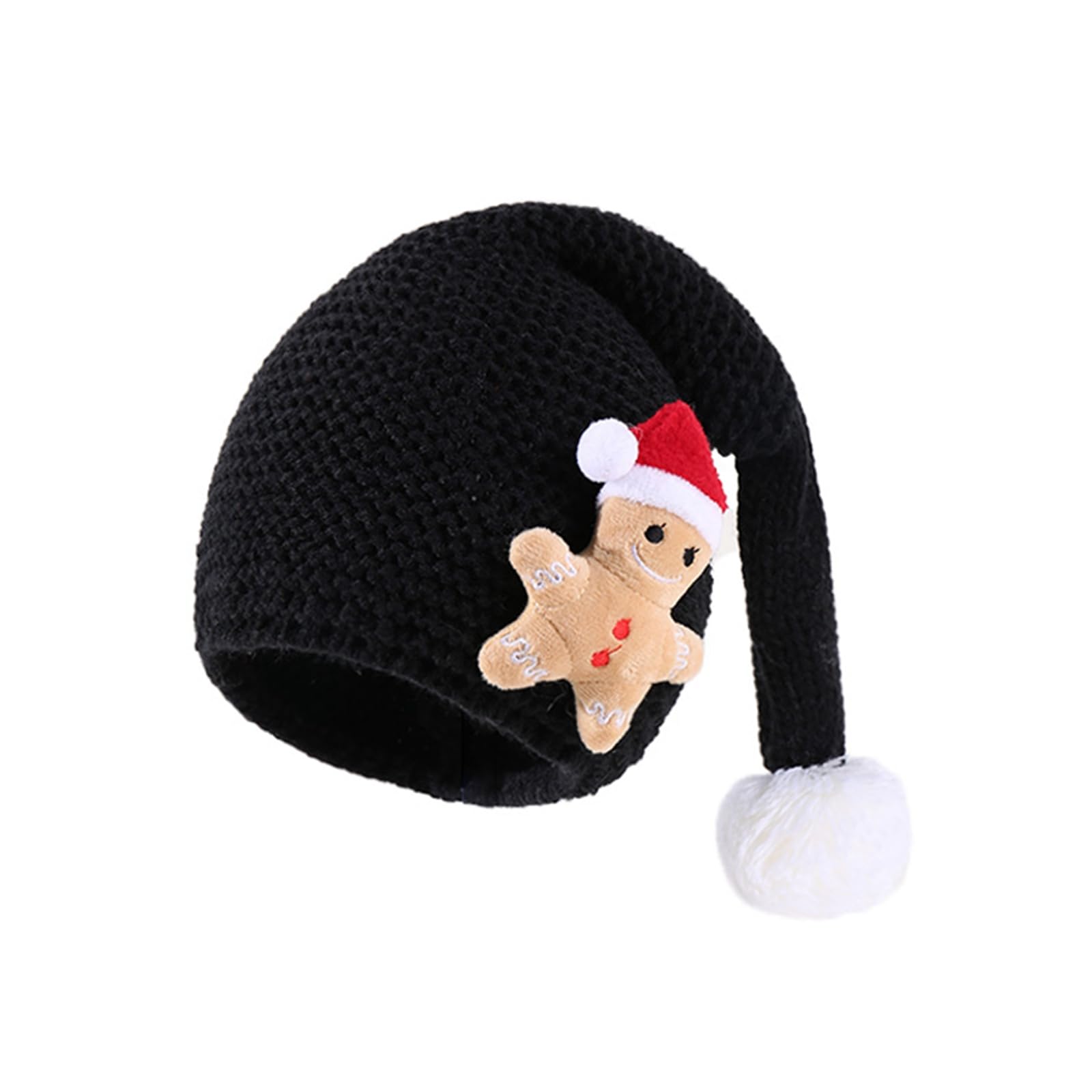Kayotuas Christmas Knit Hat Kids Baby Gingerbread Man Beanie Cute Pom Pom Hats Cartoon Christmas Holiday Party Supplies (Black Gingerbread, 0-4 Years)