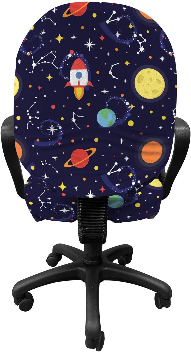 Ambesonne Spaceship Office Chair Slipcover, Cosmic Themed Pattern of Flying Spacecraft in Outer Space Stars Planets, Protective Stretch Decorative Fabric Cover, Indigo Multicolor