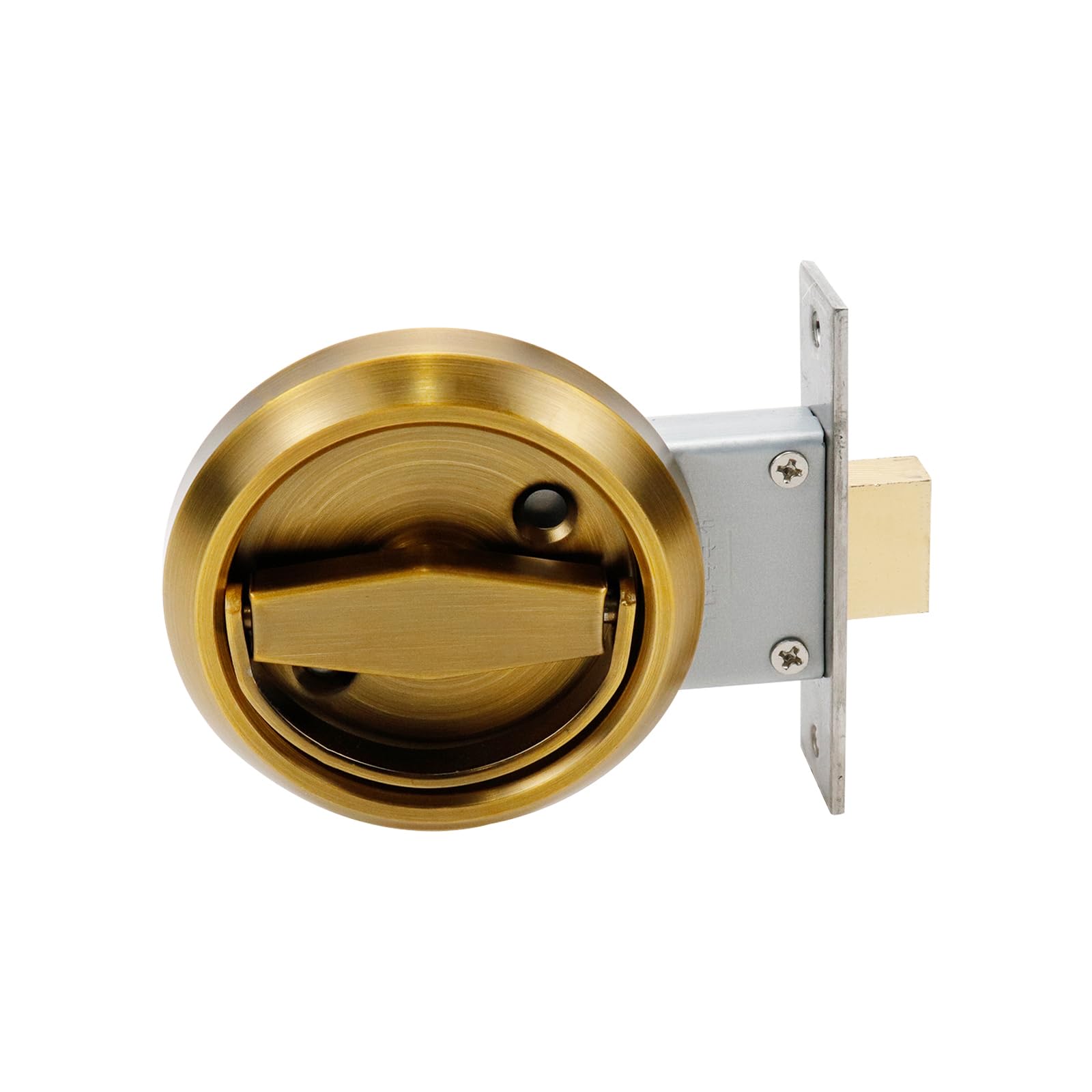FarBoat 1 Set Single Side Recessed Flush Door Locks 304 Stainless Steel Round Sliding Door Pull Lock Hidden Privacy Door Lock Locker Knobs Handles (Vintage Gold)