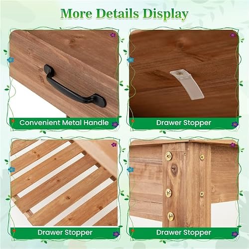 ARNOT Potting Bench,Outdoor Potting Bench Table with Sink and Storage Shelves, Wooden Garden Workstation for Gardening Tools, Planting, and Repotting – Natural Fir Wood (38\" x 17\" x 50\") - Thumbnail 7