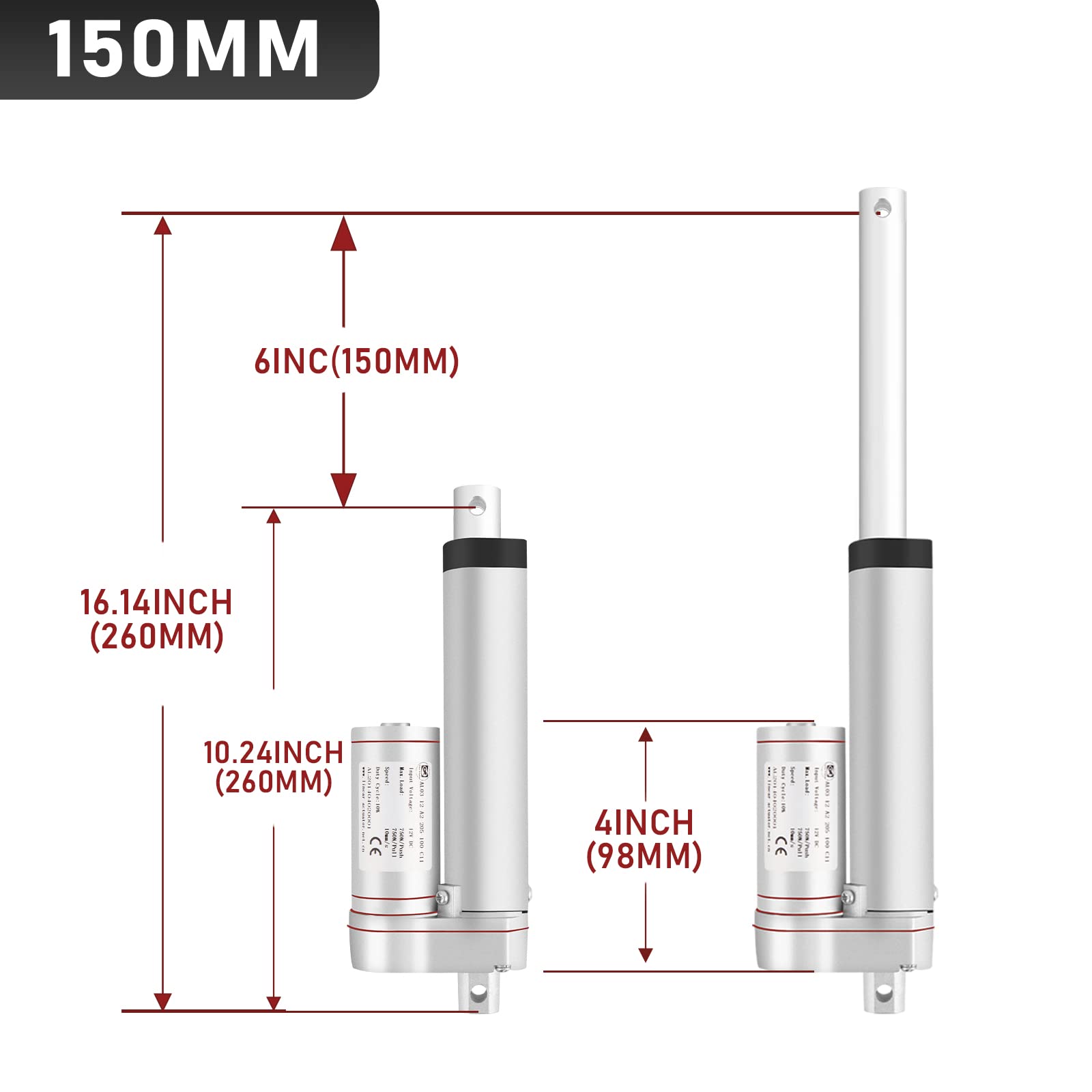 Sonnewelt Linearantrieb 12V 150mm Hub max 1500N Linearmotor 12V DC,Linearaktuator fürelektronische,Medizinische,Elektrische Türöffner und Automatisierungsanwendungen DIY Auto Möbel Lifting