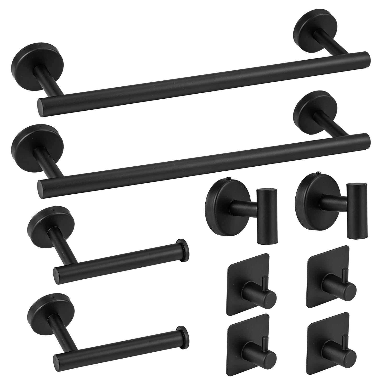 BREEZENEST 10pcs Bathroom Accessories Set — No Drilling Wall-Mounted Towel Holder & Toilet Roll Holder Set, Stainless Steel Bathroom Hardware Kit, Space-Saving Organiser (Black)