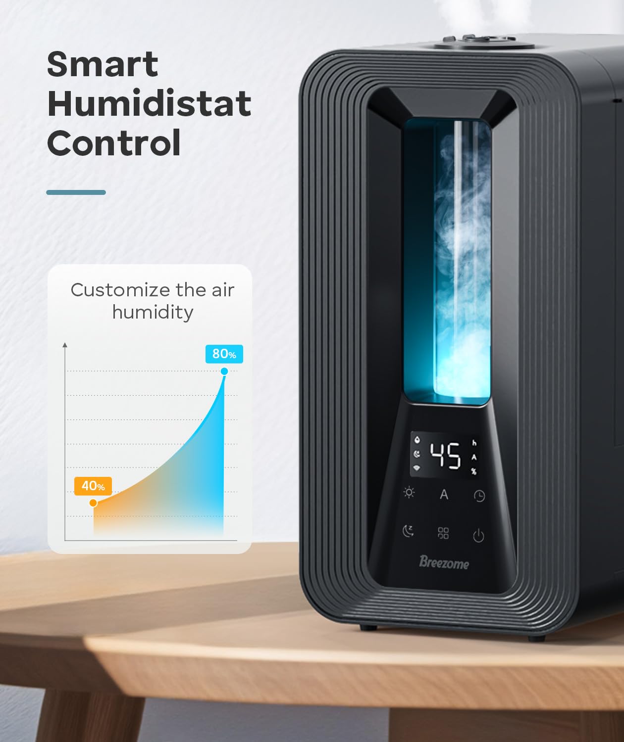 BREEZOME Humidificador de dormitorio de 6 litros con difusor de aroma, humidificador, luz nocturna, duración de 50 horas