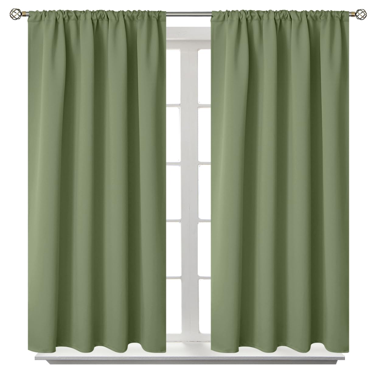 BGment Rod Pocket Room Darkening Curtains for Short Window - Thermal Insulated Small BlackoutCurtain for Bedroom Kitchen, Olive Green, 42 x 45 Inch, 2 Panels