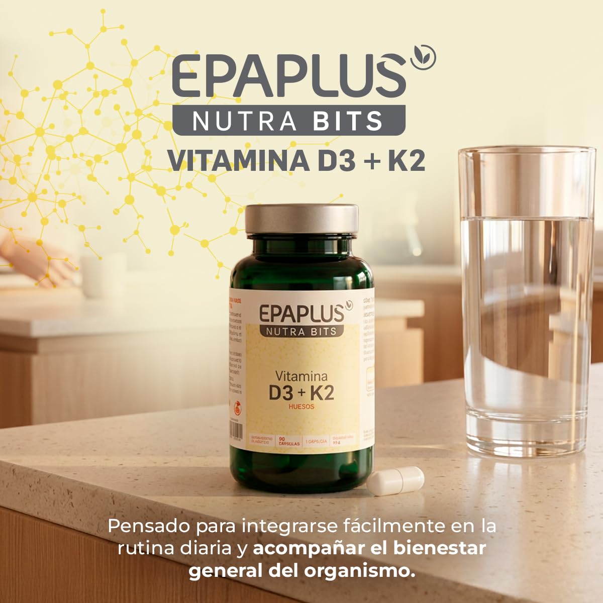 EPAPLUS Nutrabits Vitamina D3 + K2 para Huesos y Defensas, 90 Cápsulas | Complemento alimenticio con vitaminas D3 y K2, que contribuyen al mantenimiento de los huesos y al sistema inmunitario