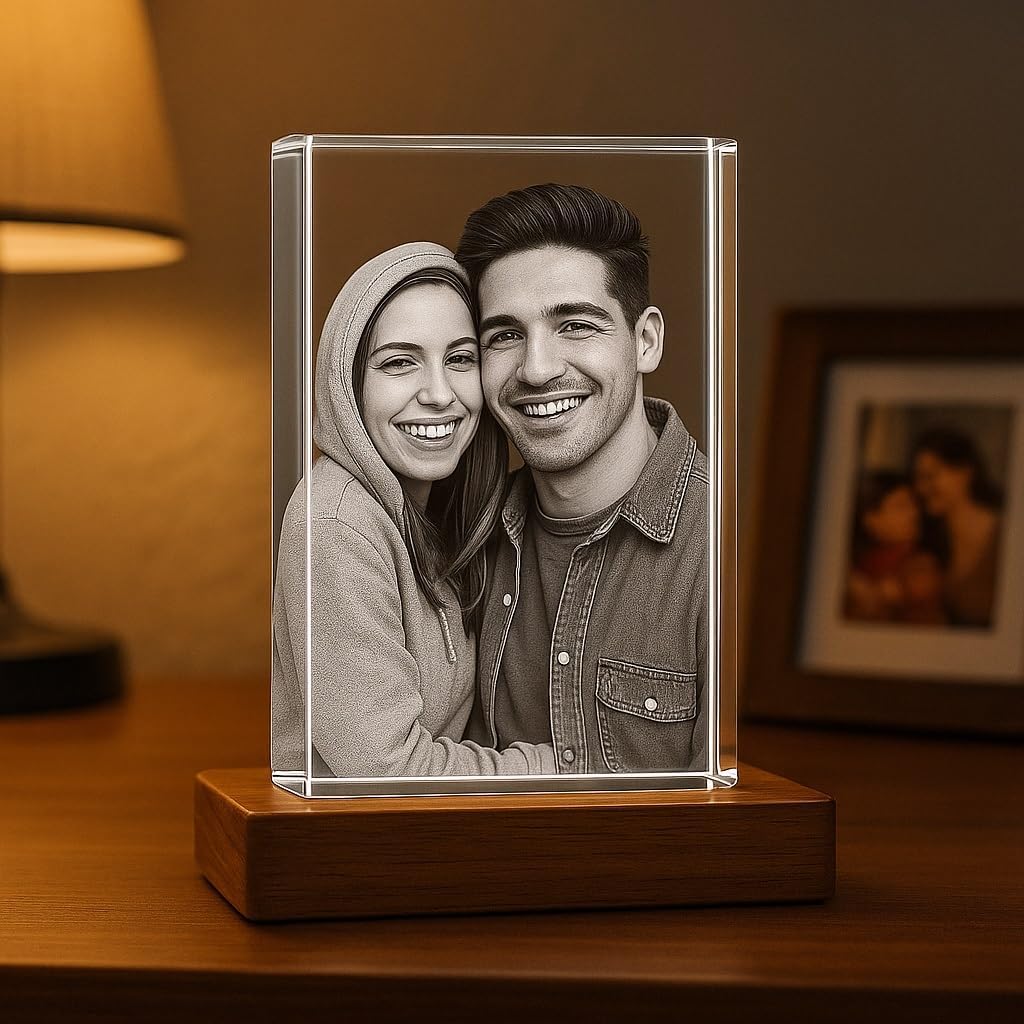 Personalized 3D Crystal Photo - Optional Multicolor Light Base| Gift Box| Customized Laser Etched Picture for Moms, Dads, Birthdays, Valentines day & Celebrations - Rectangular (Small) - Image 4