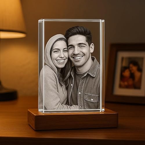 Miniatura 4 de Foto de cristal 3D personalizada, base de luz multicolor opcional, caja de regalo, imagen grabada con láser personalizada para madres, papás,