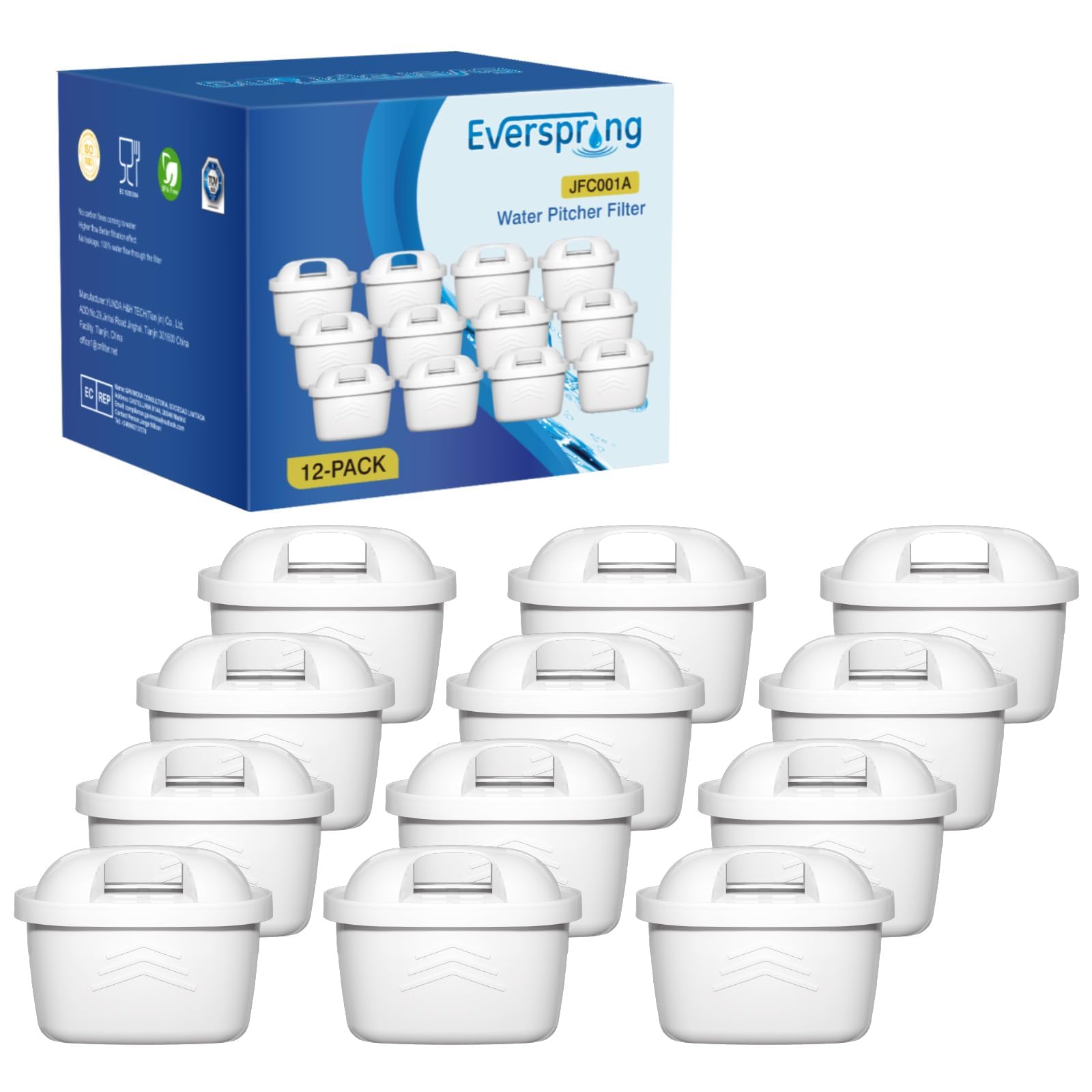 EVERSPRING Wasserfilterkartuschen, kompatibel mit Brita Maxtra+, Maxtra Plus, Maxtra Pro All-in-1, Brita Marella Kanne, Wasserkocher, Mavea, Anna Duomax, reduzieren PFAS und Kalk, TÜV SÜD, 15 Stück