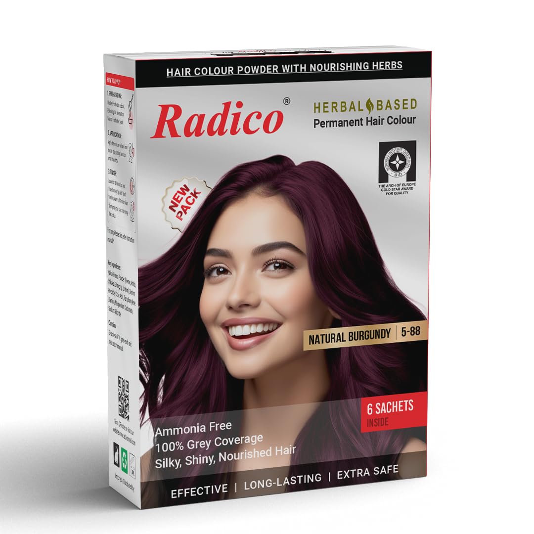 Radico Natural Herbal Permanent Shade Hair Colour - No Ammonia Formula - Long-Lasting Natural Looking Color - 100% Grey Coverage, Easy to Use, Mix & Apply (Pack of 10) (1, Burgundy)-image-46