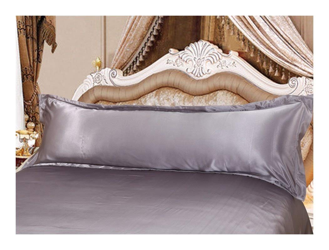 Silk Pillowcase,Funda Almohada Saten 120 150 Cm Funda de Almohada Larga Blanca de la Cubierta sólida Caja de la Almohadilla del satén de Seda Tela Textiles for el hogar(Gray,L 50 x 150cm)