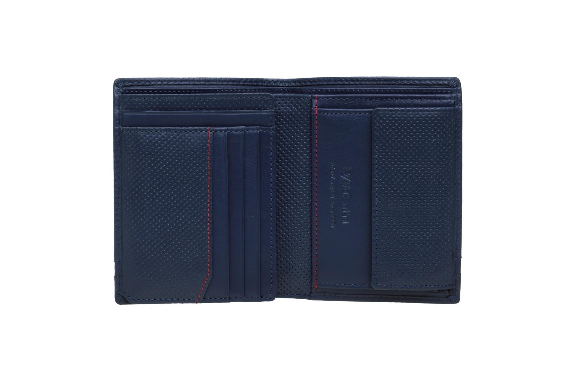 Valentini Portfel Męski - 13 Przegródek na Karty i Dokumenty - Ochrona RFID - Skóra Naturalna - 9,5 x 12,5 cm Granatowy Perforated