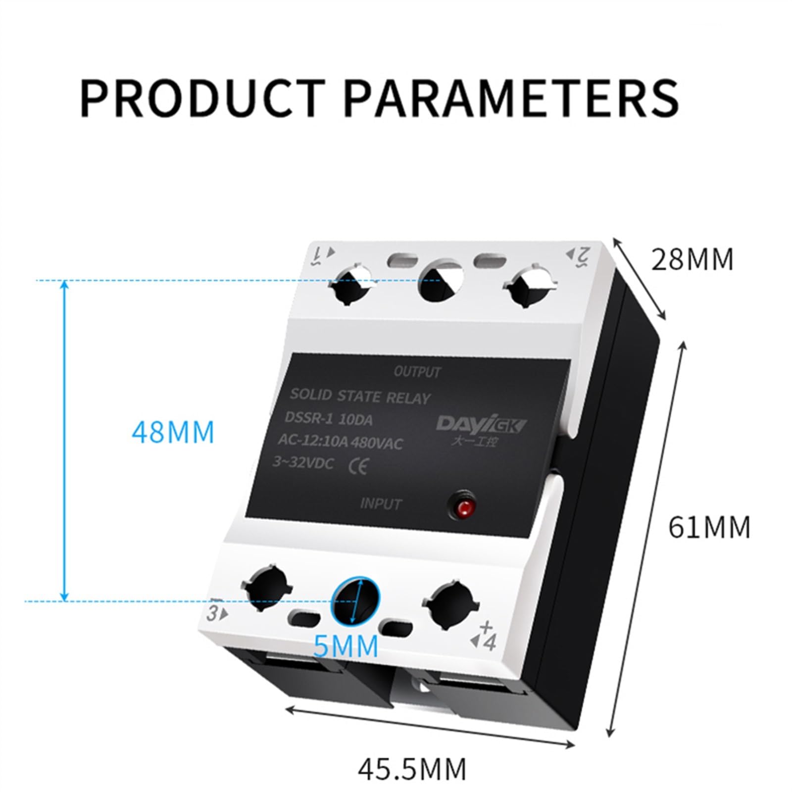 Relè a stato solido 220 V CC controllo AC SSR-40DA modulo monofase 12 V 24V10DD25A(DC control DC,40A)