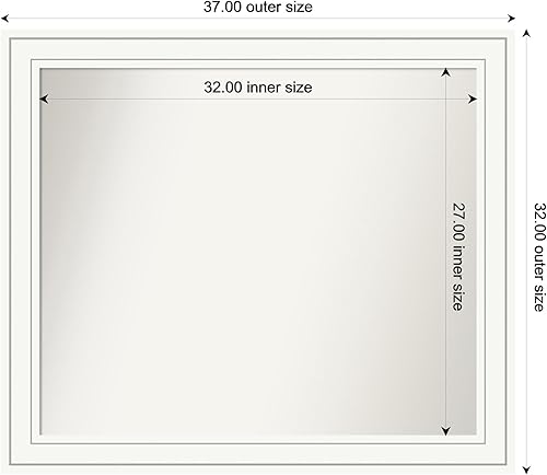 Miniatura 3 de Amanti Art Espejo de baño blanco para sobre el fregadero, 32 x 37 pulgadas, espejo rectangular blanco artesano, marco de madera casual grande, se