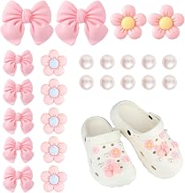 24 Pcs Cute Croc Charms, Flower Bow Pearl Croc Charms Shoe Decoration for Girls Women DIY Party Favors