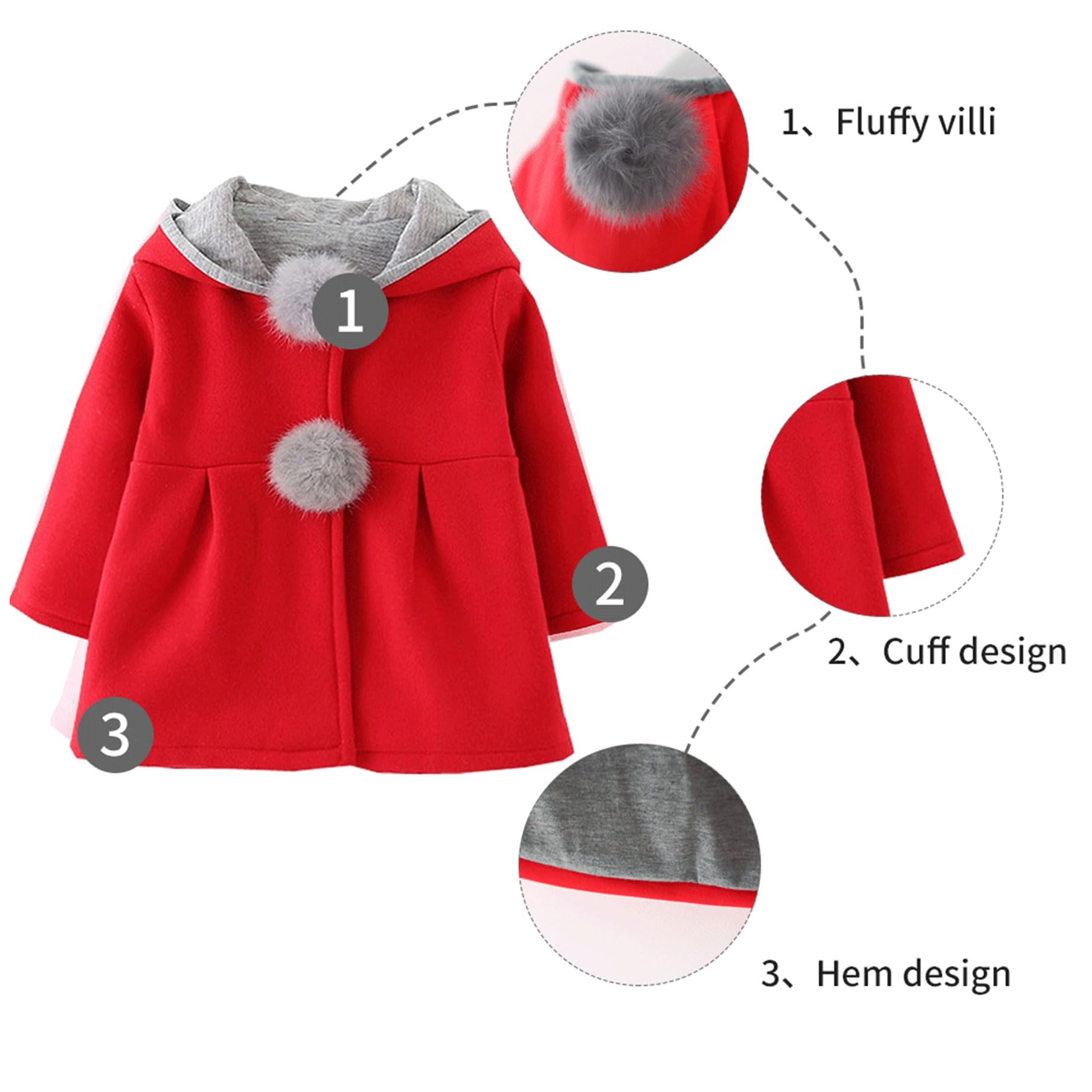 Bebés Niñas Niños Chaqueta con Capucha Chaqueta de Algodón con Orejas de Conejo Otoño Invierno Abrigo Chaqueta Gruesa Ropa Caliente 9M-3 Años