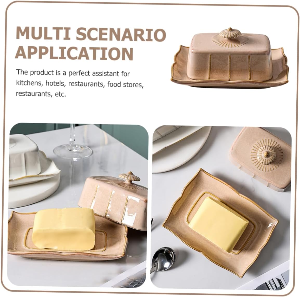 KICHOUSE 1Set Ceramic Butter Dish with Lid Stylish Food Serving Dish for Butter Cheese and Snacks Kitchen Assistant Air Tight Storage for Home and Restaurants