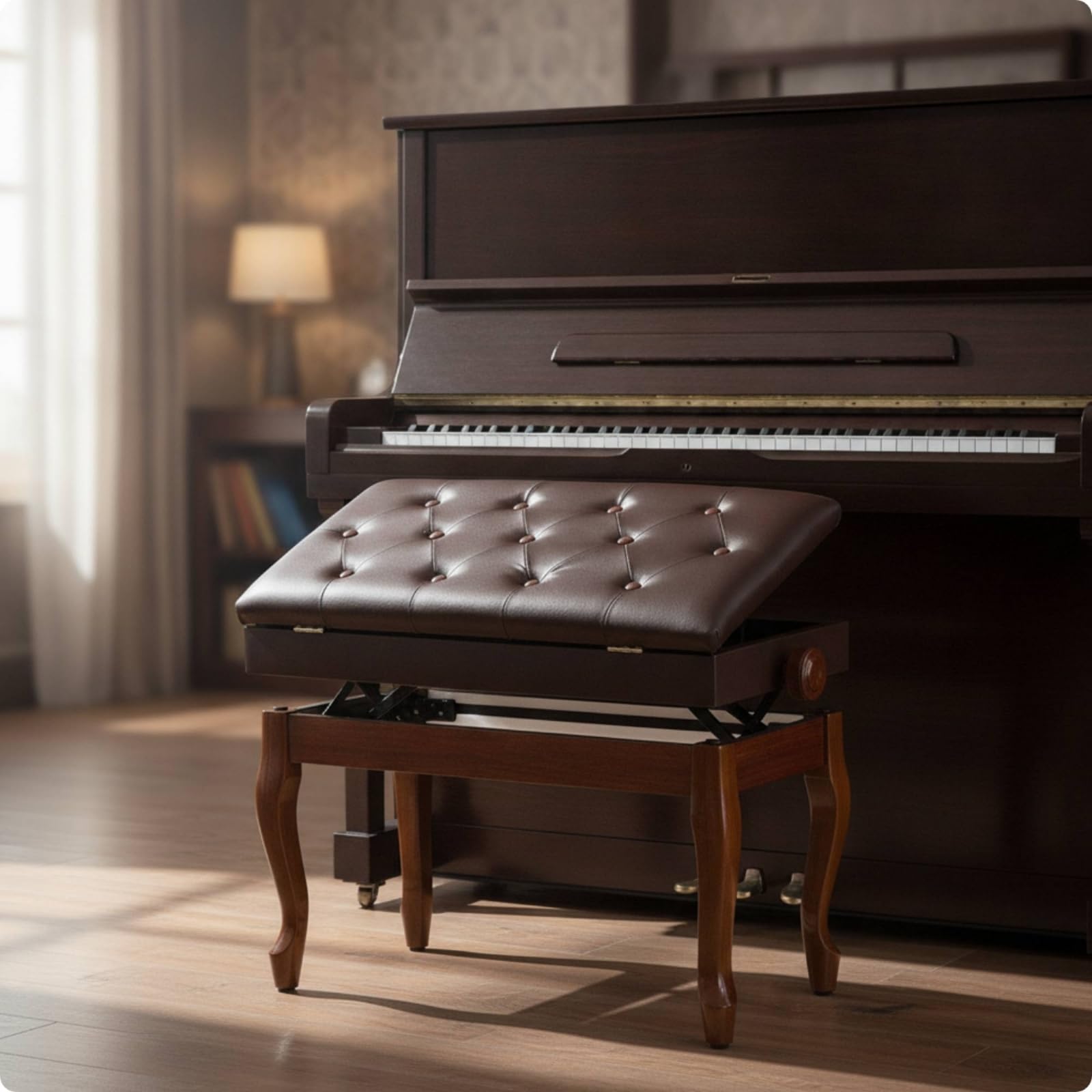 Seduta da Piano con Contenitore Seduta Regolabile in Altezza per Pianisti, Studenti di Musica, Nero