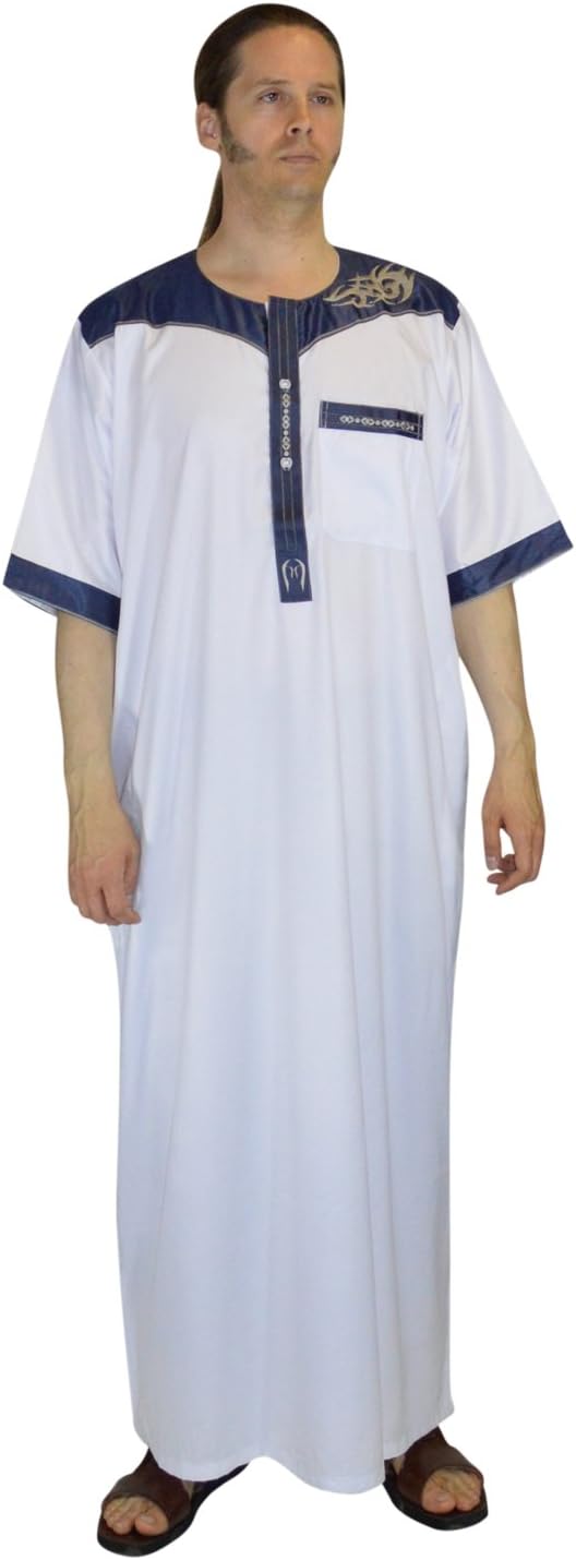 Men Saudi Style Thobe Daffah Dishdasha Islamic Arabian Kaftan White Small 54 Inches Long