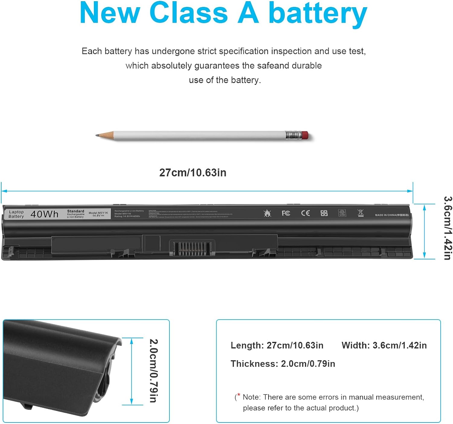 14.8V 3476 Replacement Laptop Battery for Dell Inspiron 13 14 15 3000 4000 5000 Series Compatible P/N: Dell Inspiron GXVJ3 HD4J0 HD4J0 K185W KI85W M5Y1K M5YIK WKRJ2 VN3N0 451-BBMG - Image 8