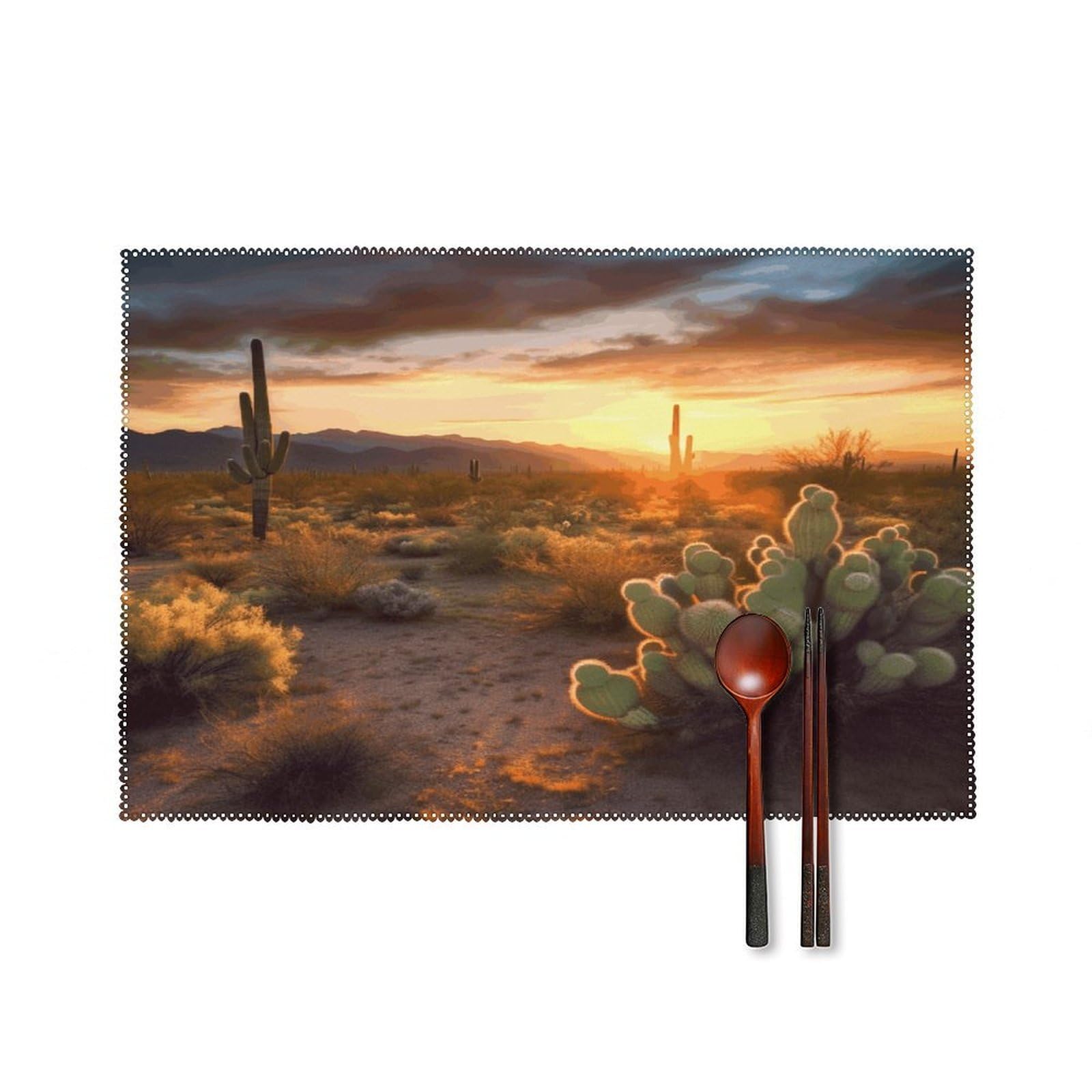 Cactus Desert Sunset Placemats Set of 4 Heat Resistant Non-Slip Place Mats for Dining Table Washable Placemat Wipeable Dining Table Mat Canvas Place Mats Dining Table Decor