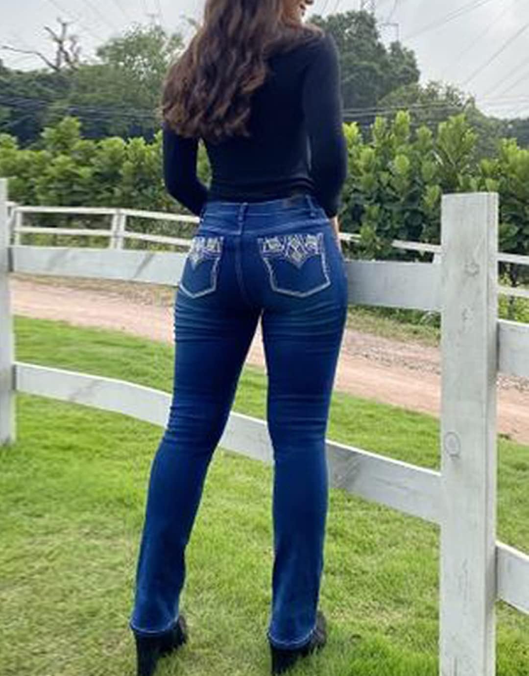 Flamingals Butt Lifting Bootcut Jeans Stretchy Casual Fall Winter Trendy Flare Leg Jeans for Women