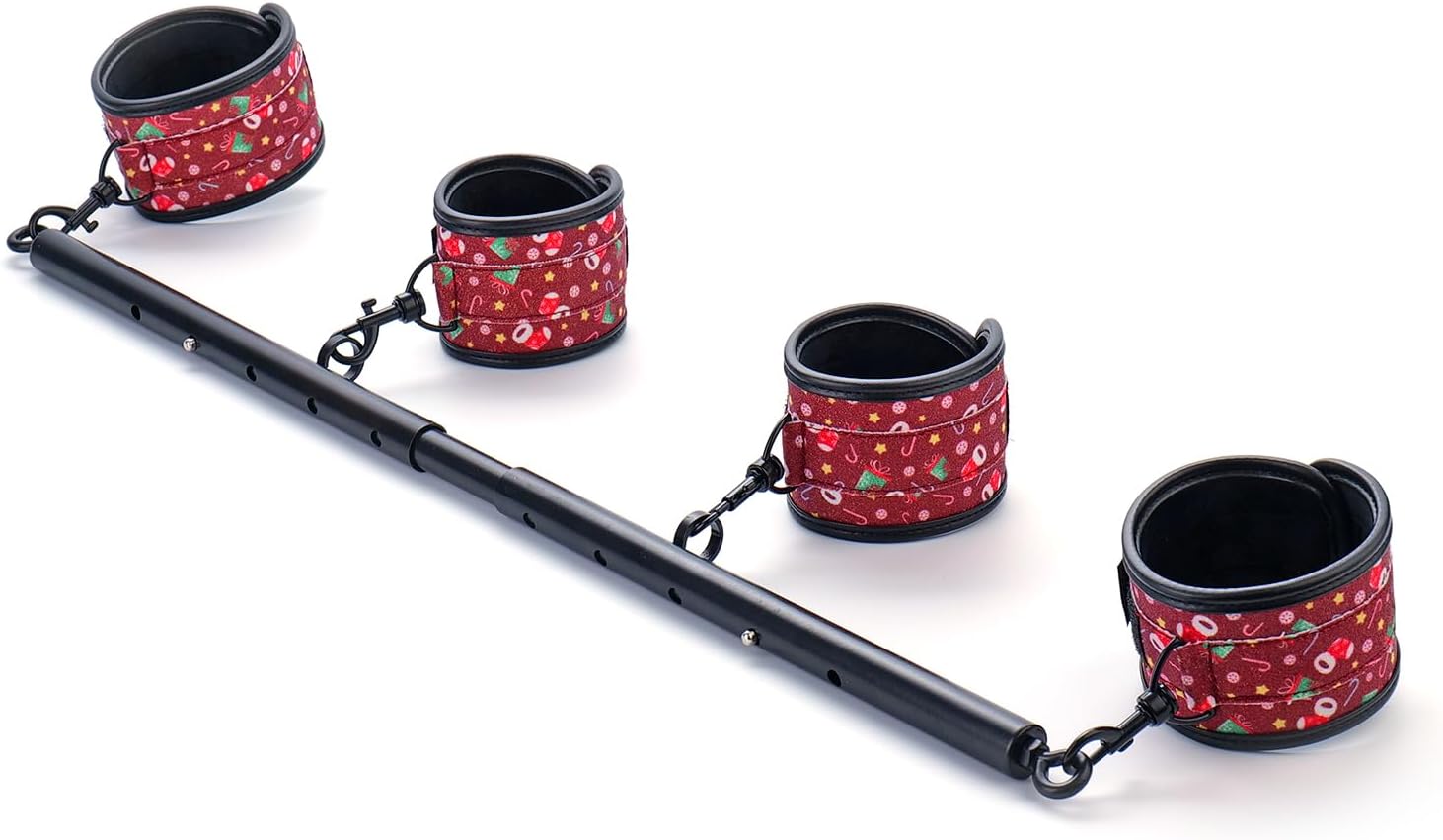 Heavy Duty Stainless Steel Expandable Black Spreader Bar with 4pcs PU Christmas Red Detachable Adjustable Straps,Workout Bar for Home Indoor Gym Training Kit