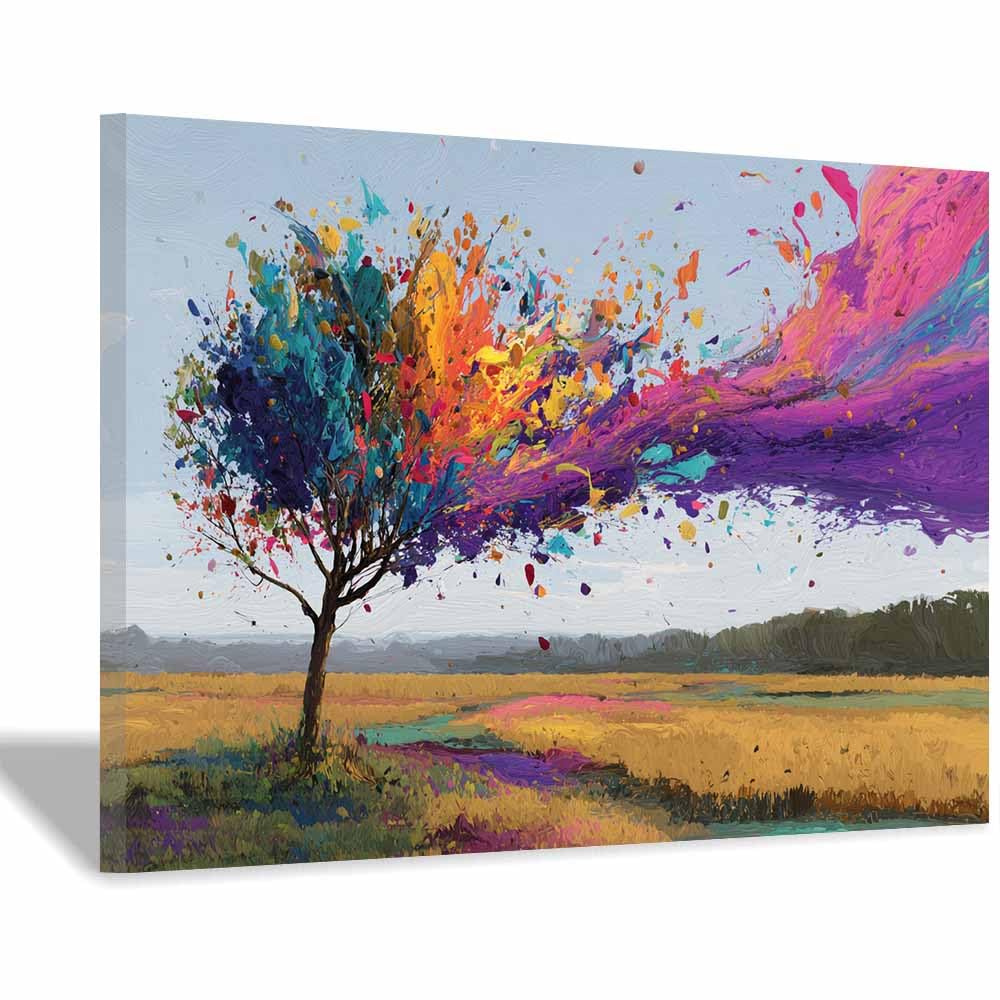 HOQIU Canvas Wall Art Night Glows Tree tree poster, landscape wall art, for Living Room Bedroom Bathroom.(Multicolor)-60x80cm Framed