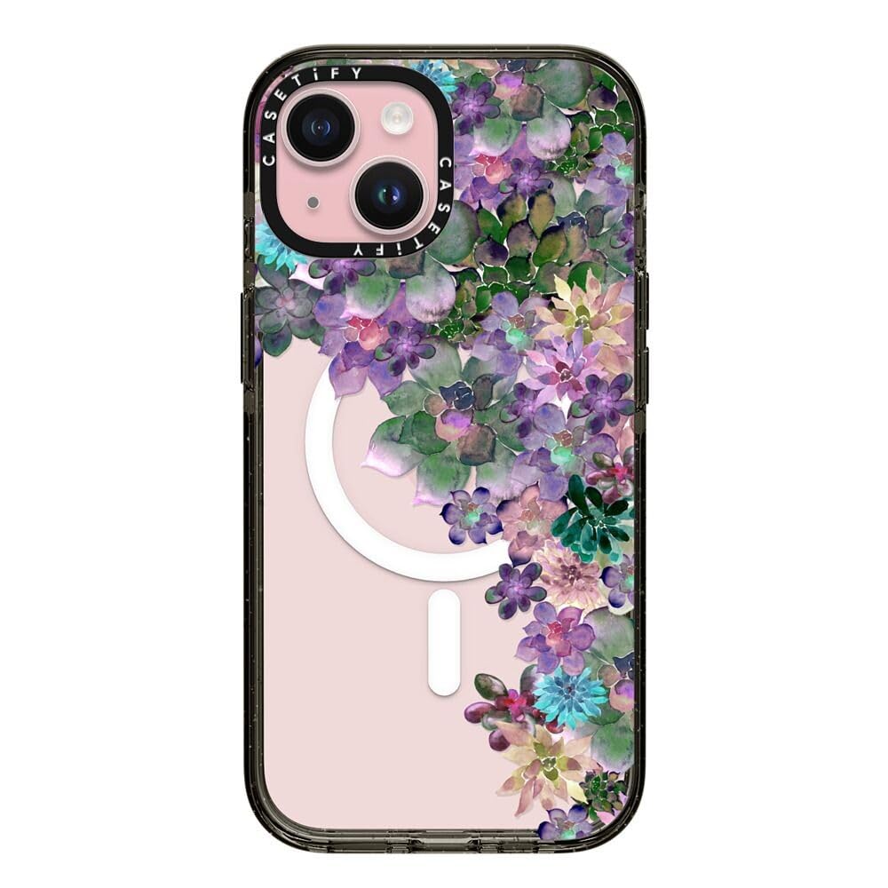 CASETiFY Etui udarowe na iPhone'a 15 [4X klasy wojskowej testowane przed upadkiem/ochrona przed upadkiem 2,5 m/kompatybilne z Magsafe] - MY SUCCULENT GARDEN - przezroczysta czerń
