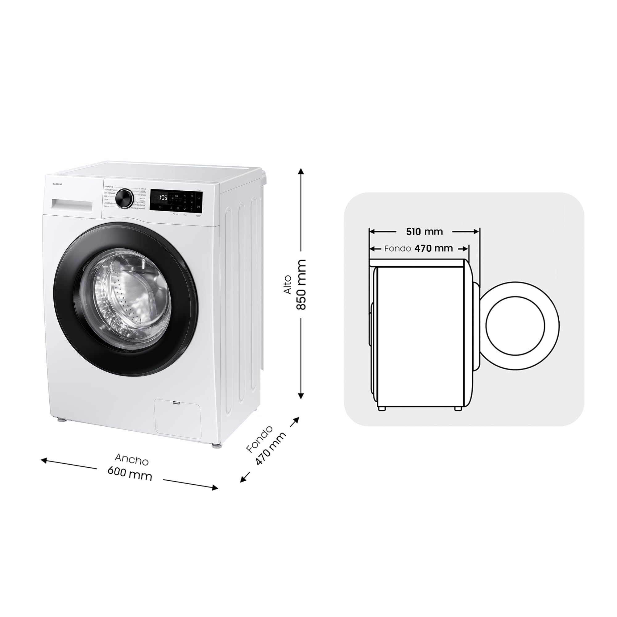 Samsung Lavadora AI con fondo reducido 8kg AI EcoBubble™ Clase A Blanca WW80FG5L32AEEC