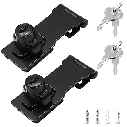 Biaungdo 2 Pcs Keyed Hasp Locks, 4 Inch Black Safety Hasp with Lock, Twist Knob Keyed Locking Hasp with Fixing Screws for Cabinet, Small Doors