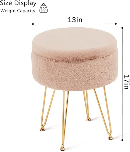 Miniatura 2 de Cplxroc Reposapiés Taburetes Redondos de Piel Sintética Otomana con Espacio de Almacenamiento Silla de Tocador Suave Asiento Mesa de Centro Otomana