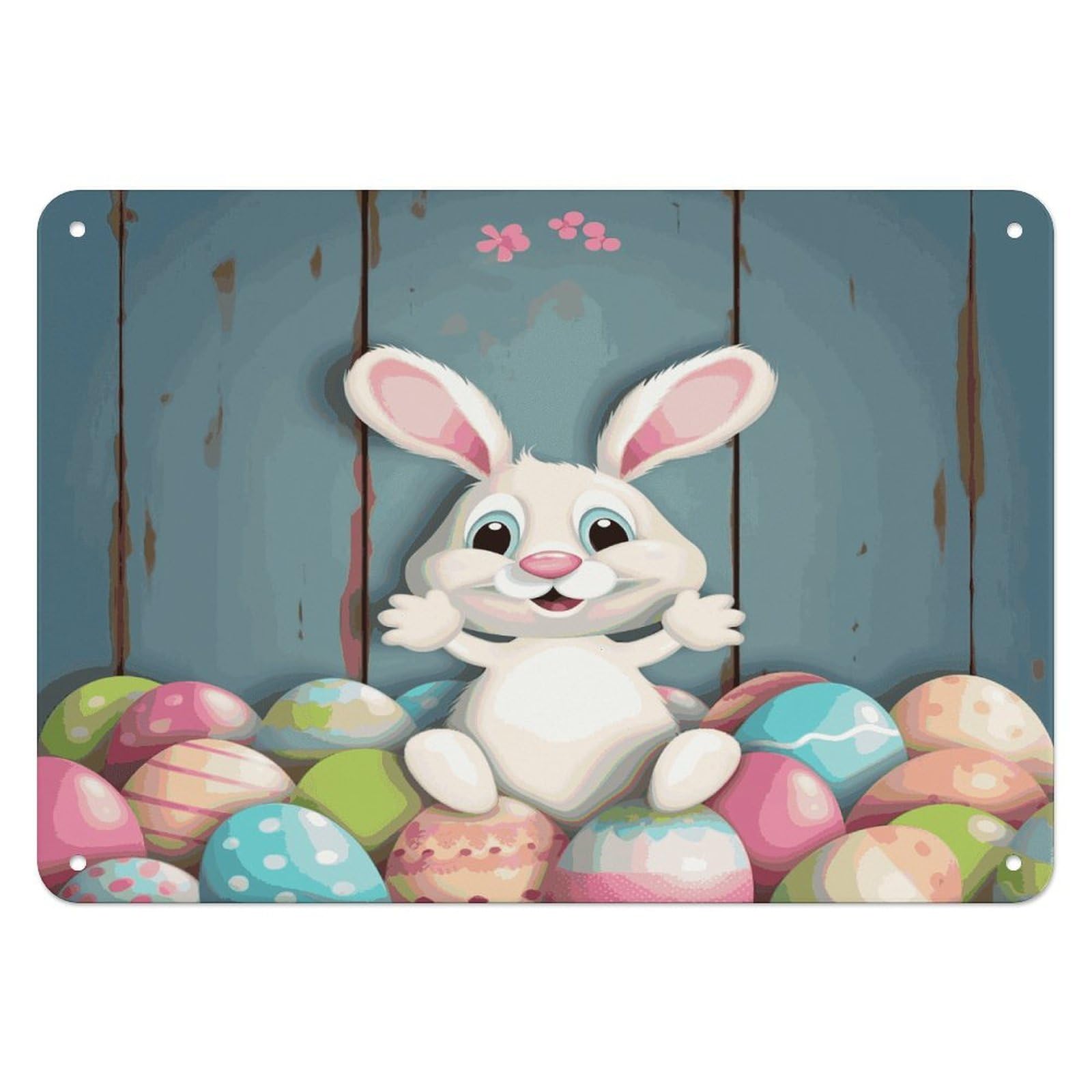 Btcowzrv Style Happy Easter Eggs Bunny Tail Metal Sign, 5.5" X 7.9" Tin Wall Decor, Wall Art Plaques For Home Wedding Decor Room Living Room Decoration